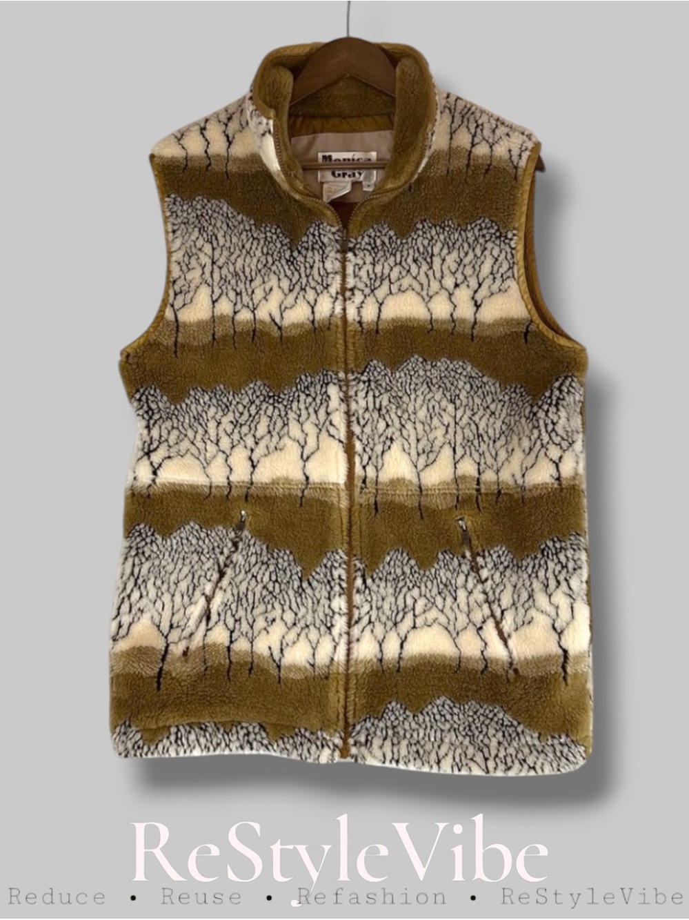 MONICA GRAY Women’s Size M Vest VINTAGE Faux Fur Vegan Quilted Lining Retro 80s